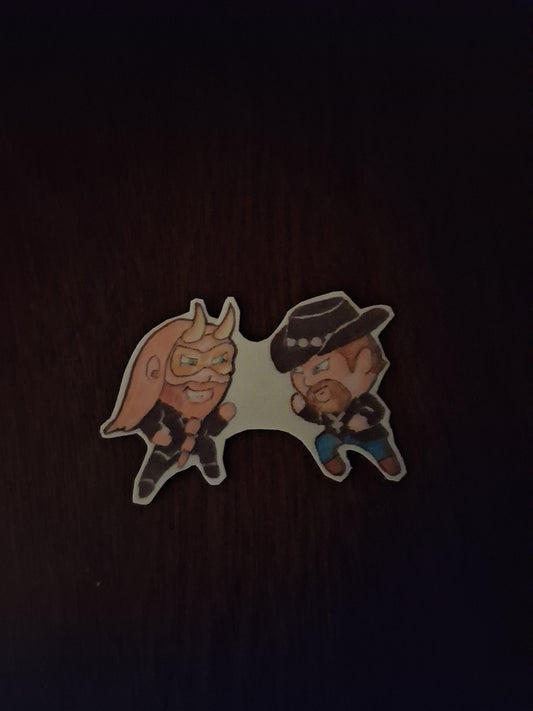 2 inch-tall by 5 1/2-inch-wide glossy sticker and 2 inch-tall by 3 inch-wide glossy sticker