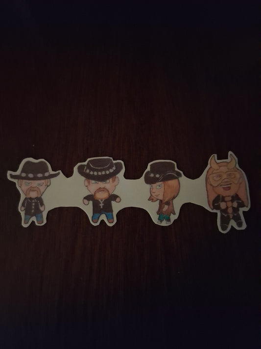 2 inch-tall by 5 1/2-inch-wide glossy sticker and 2 inch-tall by 3 inch-wide glossy sticker